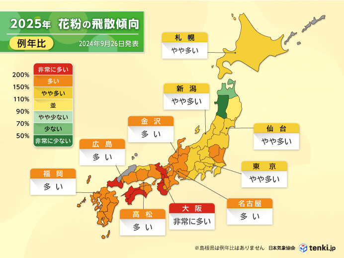 2025年春の花粉飛散傾向