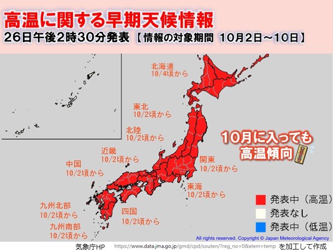 10月に入っても高温続く　一日の寒暖差大きく