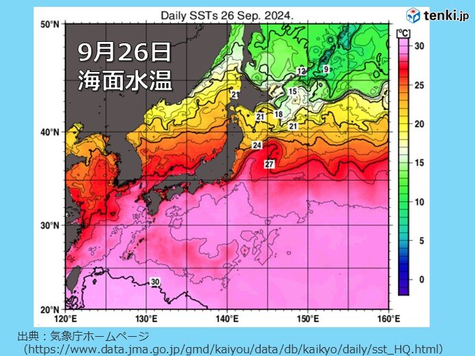 日本近海の海面水温　台風が発生・発達する温度をキープ