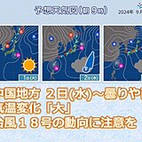 中国地方　週半ば 雨で肌寒い日も　雨の後は真夏日　台風18号の動向にも注意