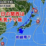 関西　明日2日は前線南下で天気下り坂　3日は広く雨　台風18号周辺の暖湿気も流入