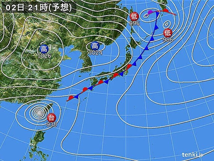 今日2日の天気図