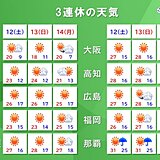 3連休の天気　広く晴れてお出かけ日和　まだ夏日の所も朝晩は涼しい　服装選びに注意