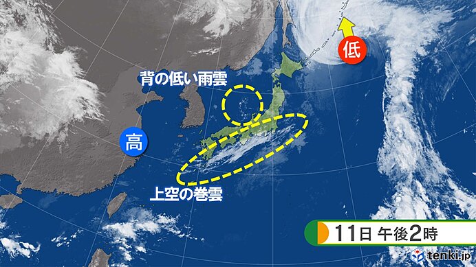 衛星画像　西から高気圧が近づく