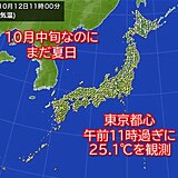 関東～九州は広く夏日予想　東京都心はすでに25℃超　10月だけど暑さに気をつけて