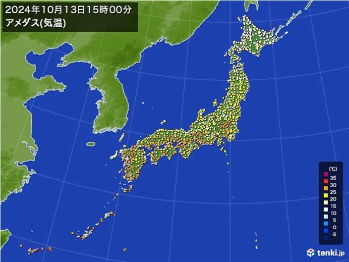 今日13日　最高気温は9月中旬並みも