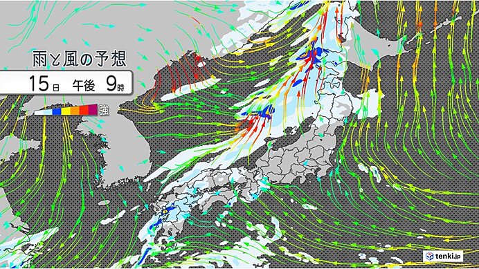 15日　日本海側で雨の範囲が広がる　激しい雨も　関東以西で25℃超えの夏日