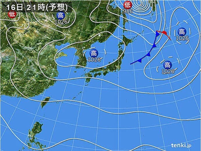 日本付近を寒冷前線が通過