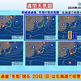 前線通過後、一時的に冬型へ　土曜は広く雨や雷雨　日曜は北海道の平地で初雪の可能性