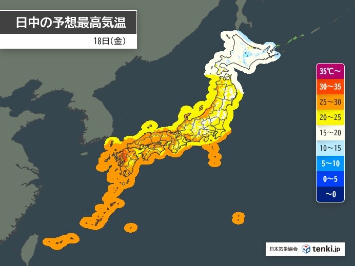 最高気温　全国的に平年より高い状態が続く