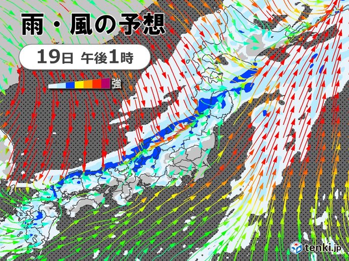 19日は雨・風強まる