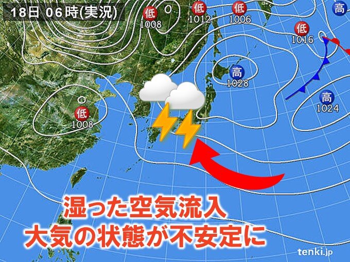 今日18日は大気の状態が不安定