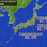 東京都心30℃以上を観測　今日の夏の暑さから一転　明日20日は晩秋の寒さへ