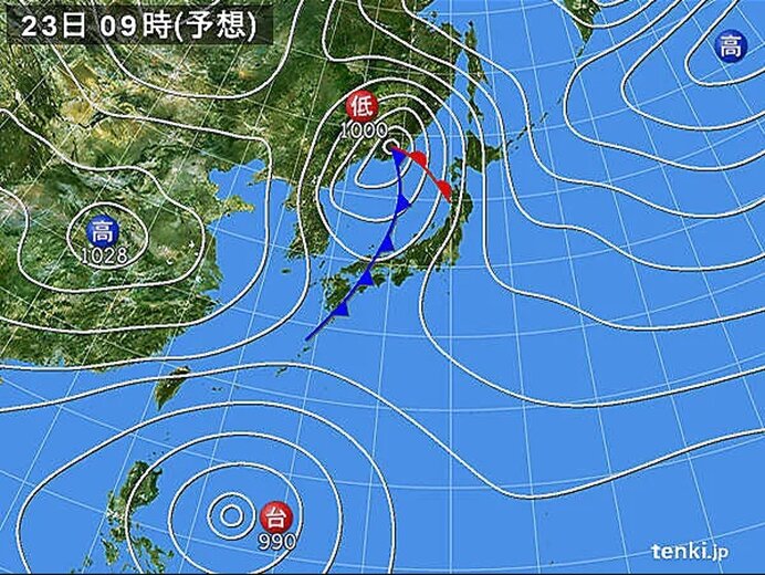 明後日23日(水)　前線に伴う雨雲が通過　雨風強まる恐れ