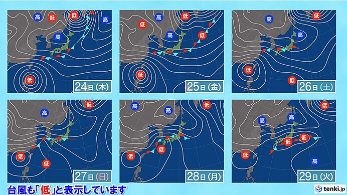 23日(水)～29日(火)　前線による雨　台風の動向に注意