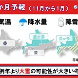 北海道の3か月予報　季節の進行が急に早まり、例年より大雪の可能性が大きい冬