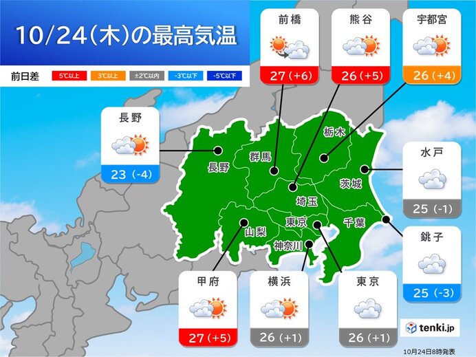 関東　24日は午前中ほど晴れ　東京は今年153日目の夏日に　帰宅時間帯は所々で雨