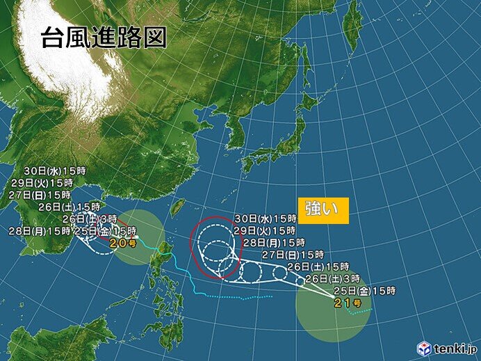 台風21号　30日ごろ「強い」勢力で沖縄の南へ　前線の活動活発化で本州に影響も