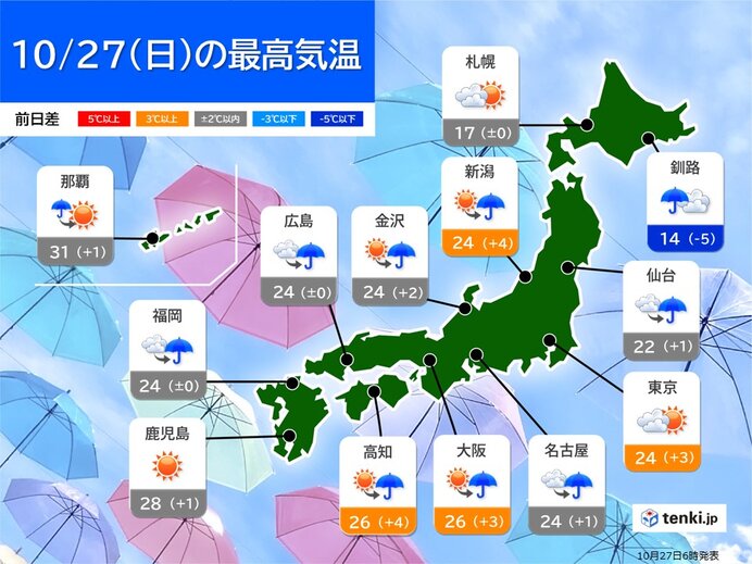 午後は雨の範囲が広がる　局地的に激しい雨