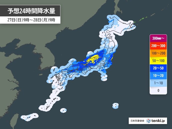 27日　午後は雨の範囲広がる　夜から北陸などで雨量が増える　九州から関東は夏日も