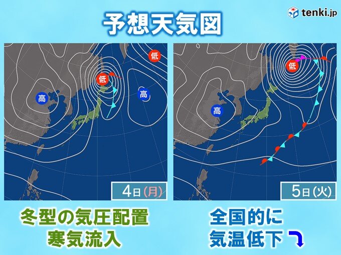 4日夜から寒気流入