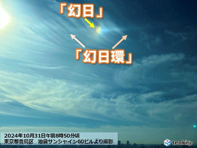 都心の空に「幻日」と「幻日環」が出現