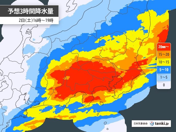 関東　大雨ピークは夕方～夜のはじめ頃　沿岸部では横殴りの雨も　道路の冠水など警戒