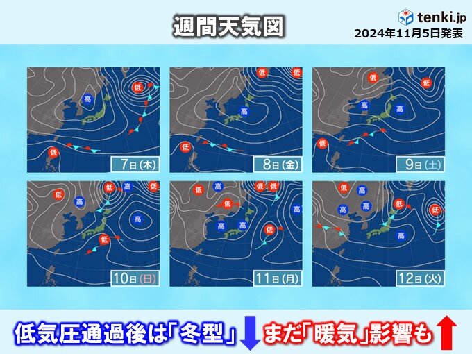 低気圧通過後は冬型で「寒気」　その後「暖気」の影響も