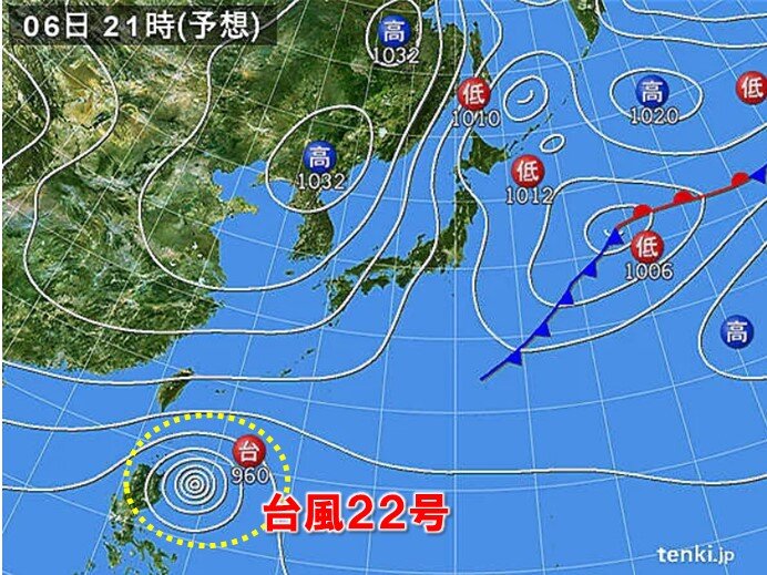 次第に西高東低の気圧配置　沖縄は台風22号の影響