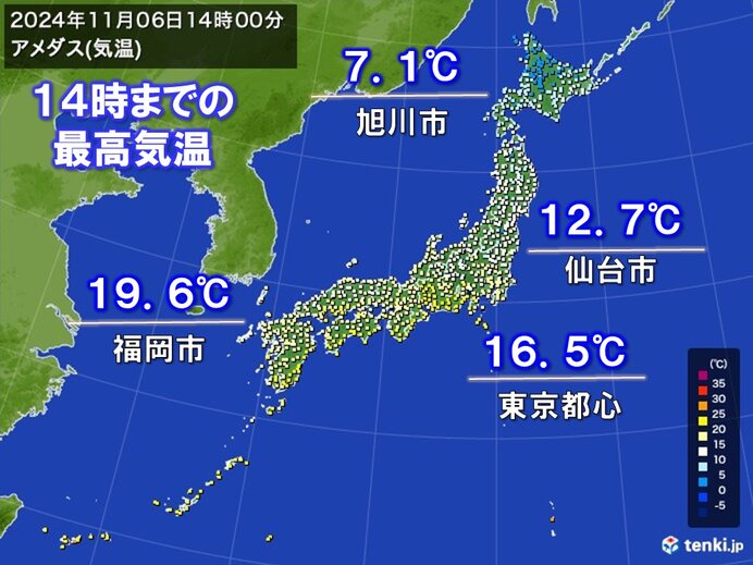 今日6日は日中もヒンヤリ　明日7日は全国的に今季一番の冷え込みに