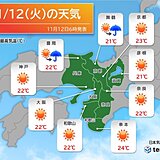 近畿　日差したっぷりで洗濯日和　朝晩と日中との寒暖差大　夜は北部で通り雨