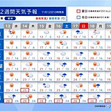 14日まで九州では夏日も　16日～17日は広く雨　その後北海道では雪　2週間天気