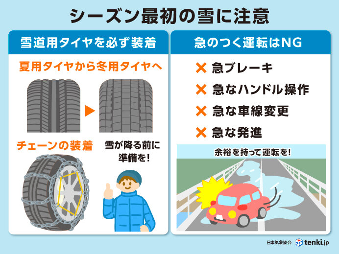 シーズン最初の雪に注意