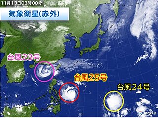 トリプル台風が発生中　25号は今週末に沖縄の南で動き遅くなる　今後の動向注意