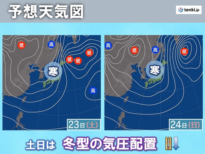 次は23日(土)と24日(日)に寒気が流れ込む　山地では雪が降る可能性も