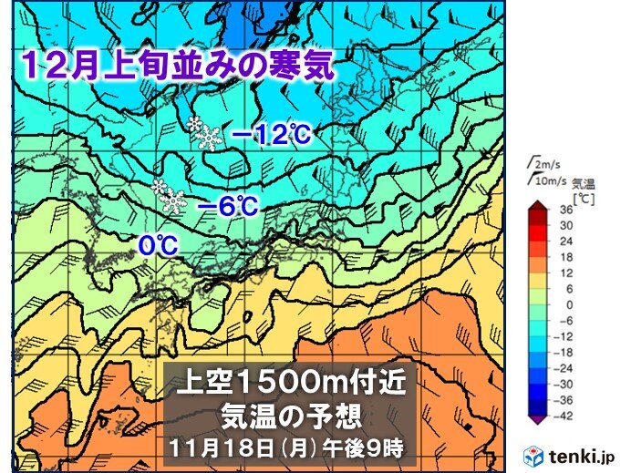 18日頃　北日本を中心に強い寒気