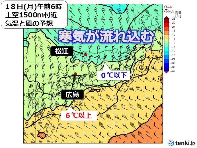 15日から中国地方は断続的に雨　18日から19日は冬の寒さ　暖房器具の準備を