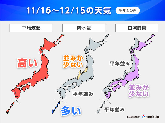 12月前半も高温に　沖縄・奄美で降水量多く　季節外れの大雨注意