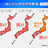 1か月予報　12月前半もまだ高温か　季節はなかなか進まず　寒気の影響は一時的