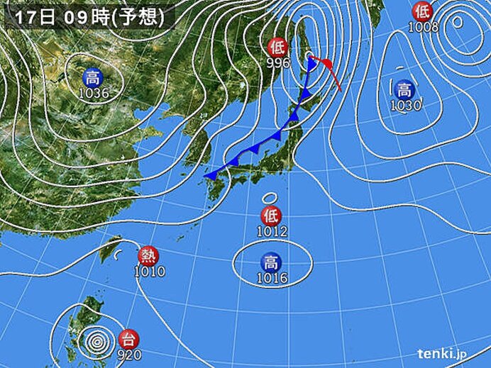 17日(日)　寒冷前線が通過