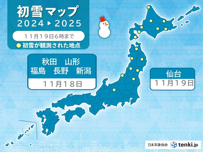 初雪の便り続々　長野や新潟など東日本で初　今朝は仙台から冬の便り