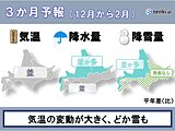 北海道の3か月予報　気温の変動が大きく　どか雪もありそう