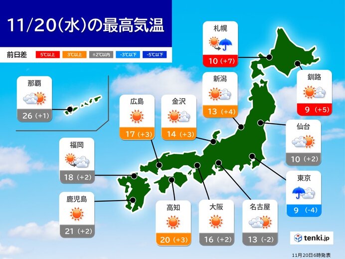 日中の寒さは和らぐ所が多い　関東や東海は一段と寒くなる