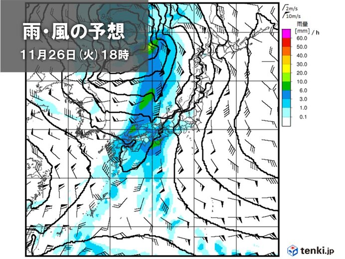 26日(火)～27日(水)は強雨や横殴りの雨に注意