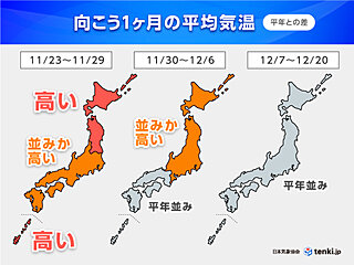 11月は寒暖差に注意　12月は年末らしい寒さへ　日本海側は雪や雨の日多い　1か月