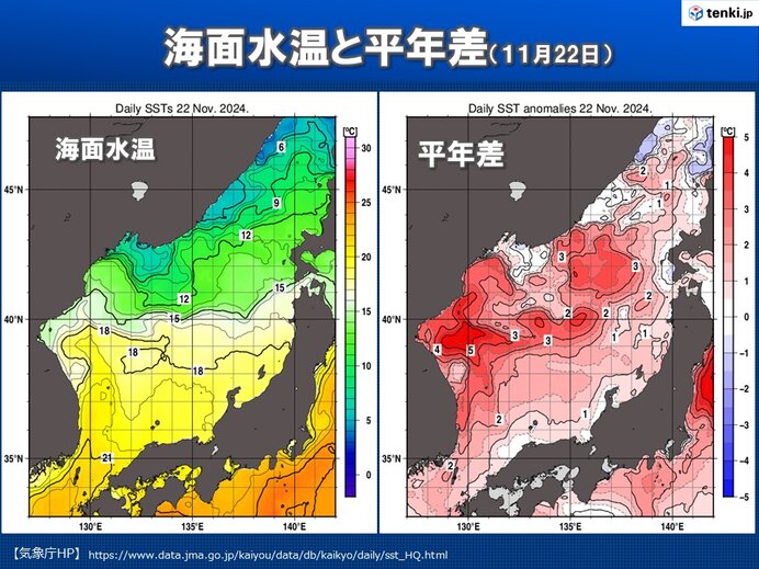 日本海の海面水温高い　大雪に注意
