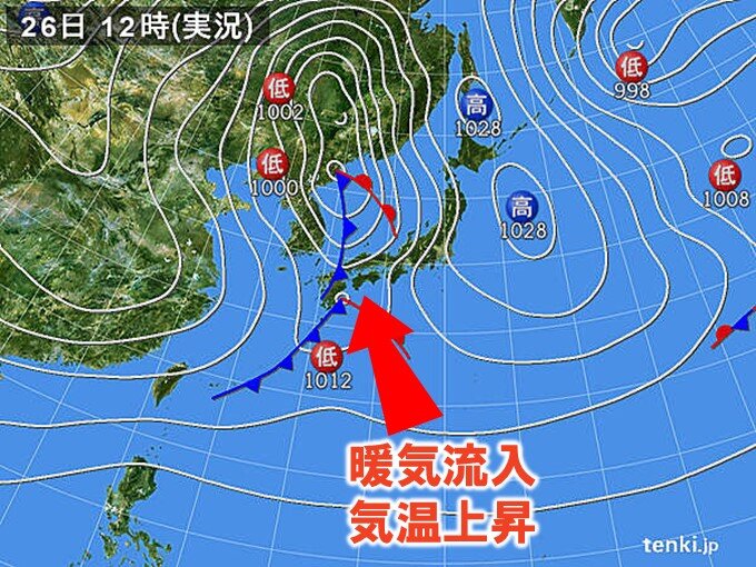 今日26日　西日本で気温上昇