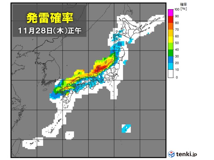 28日(木)　日本海側は大気の状態が非常に不安定