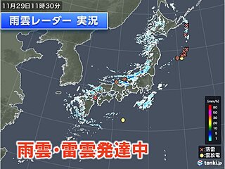 今日29日　日本海側で雨雲・雷雲発達中　落雷・ひょうに注意　北陸は土砂災害に警戒