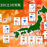 30日は北陸・東北では引き続き土砂災害に警戒　太平洋側は行楽日和　1日は広く晴天